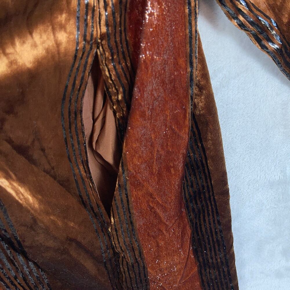 Ett:Twa by Anthropologie Long Velvet Kimono Cardigan M/L Petite Metallic Rust - Picture 6 of 11
